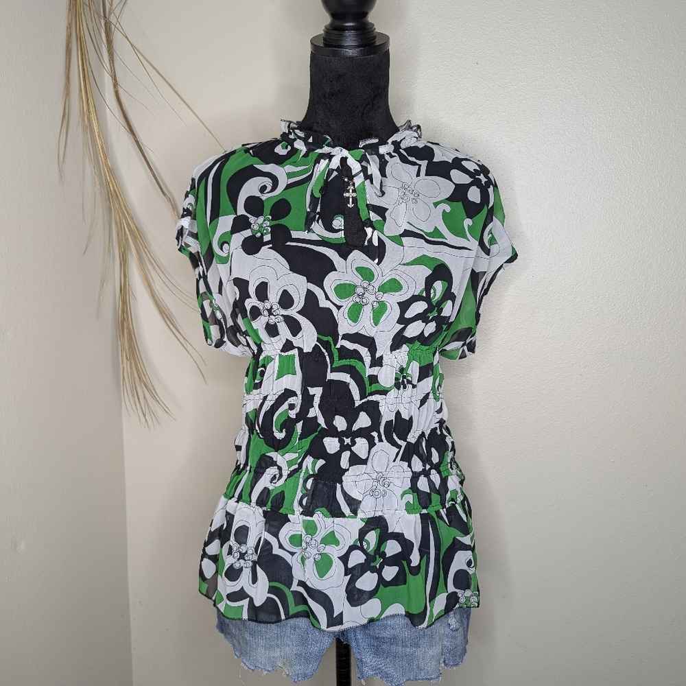 Green And Black Sheer Blouse